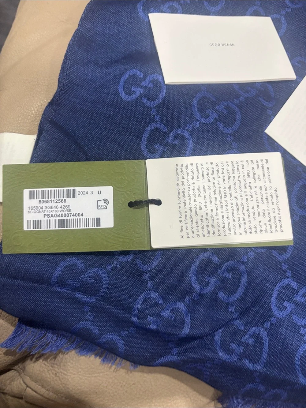 Gucci Unisex Deep Blue GG Jacquard Scarf 18x70 inches